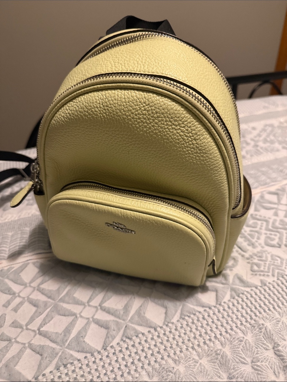 Coach Mini Pebble Leather Backpack in Pale green